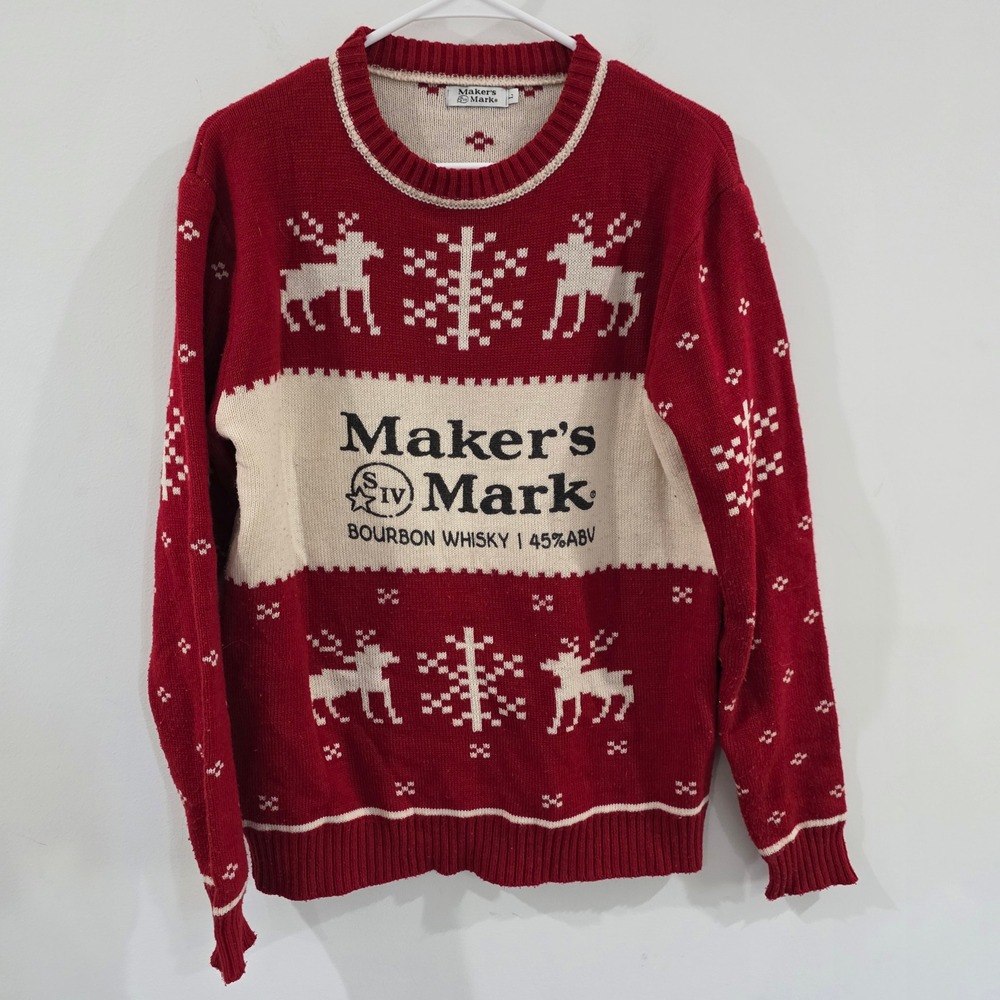 Makers Mark Mens Christmas Sweater Size Large Red Holiday Reindeer Knit